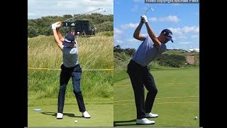 Justin Thomas golf swing  Long Iron faceon amp downtheline July 2017 [upl. by Attenod]